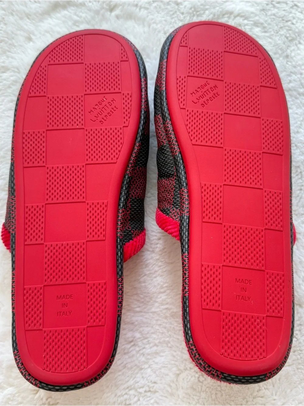NEW! LOUIS VUITTON Palace Line  Slippers Red Gold Black Damier Size 10 UK/11 UK